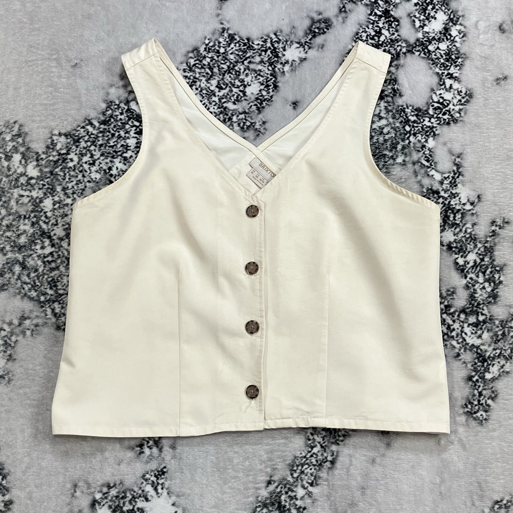 Brixton Vest Women's Size Medium Ivory Button Front Sleeveless Crop Top